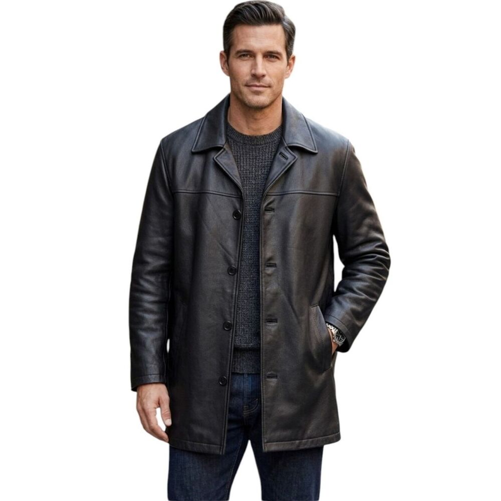 Brooks Brothers 346 Heavyweight Pebbled Genuine Leather Car Coat Jacket - Large